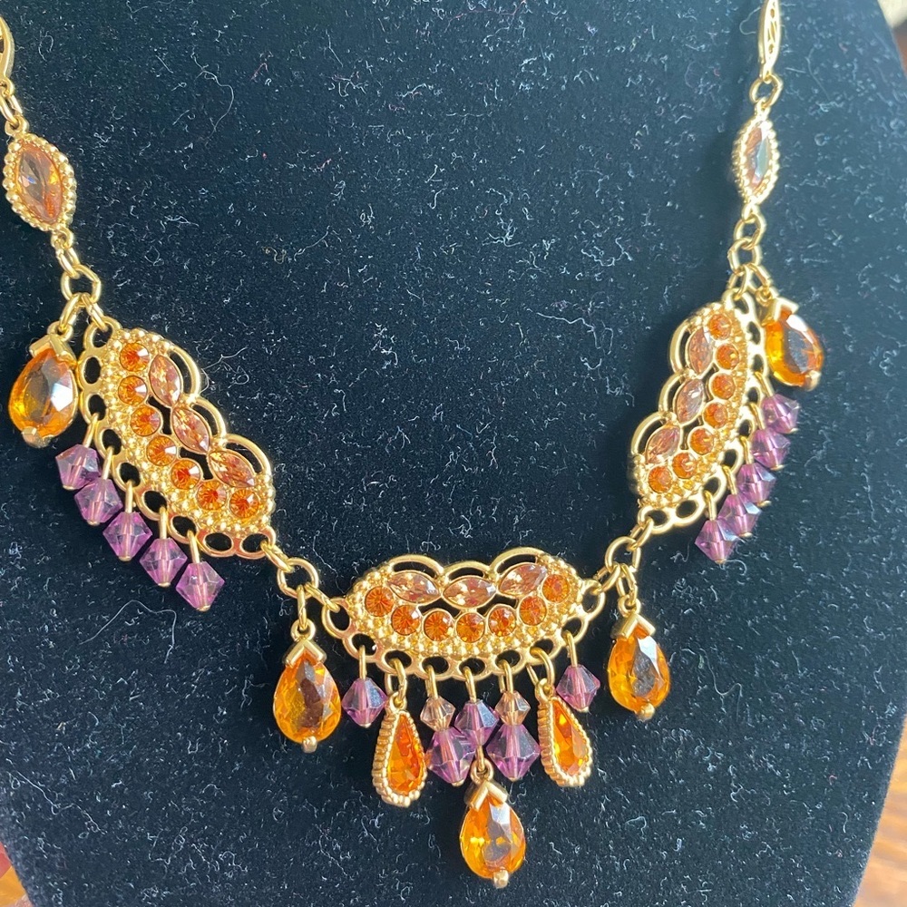 Authentic Swarovski Signed Vintage Necklace Amethyst Citrine Gold Tone 18 inches